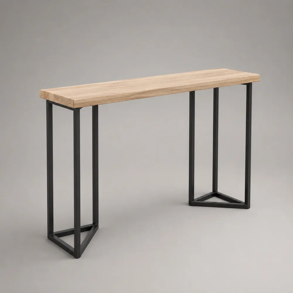 Consolle ingresso rettangolare in legno massello di acacia e acciaio nero 140 x 35 x 85 cm
