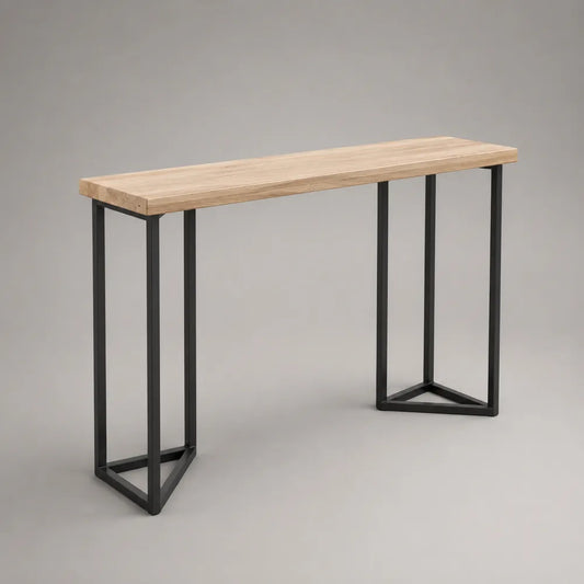 Consolle ingresso rettangolare in legno massello di acacia e acciaio nero 140 x 35 x 85 cm
