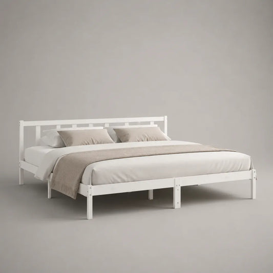 Letto matrimoniale in legno massello bianco con testiera a doghe rettangolare 160 x 200 cm
