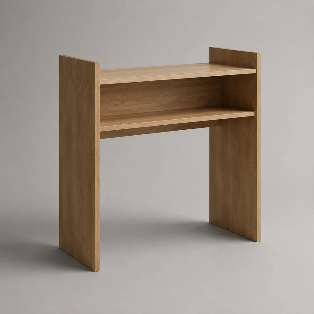 Consolle ingresso in MDF effetto rovere con 2 ripiani aperti struttura rettangolare 100x35x90 cm